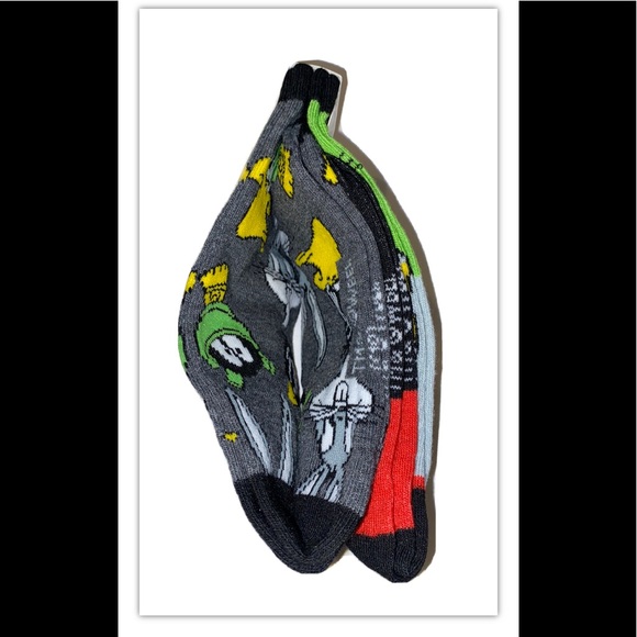 Bugs Daffy Marvin Sylvester Crew Socks 2Pair Men 6-12  Black Looney Tunes WB NEW - Picture 10 of 12
